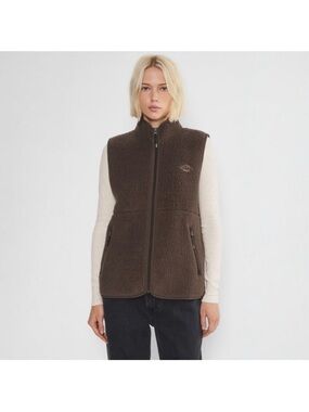 Aritzia TNA Polartec Fleece Mockneck Vest Rich Mocha Brown Large